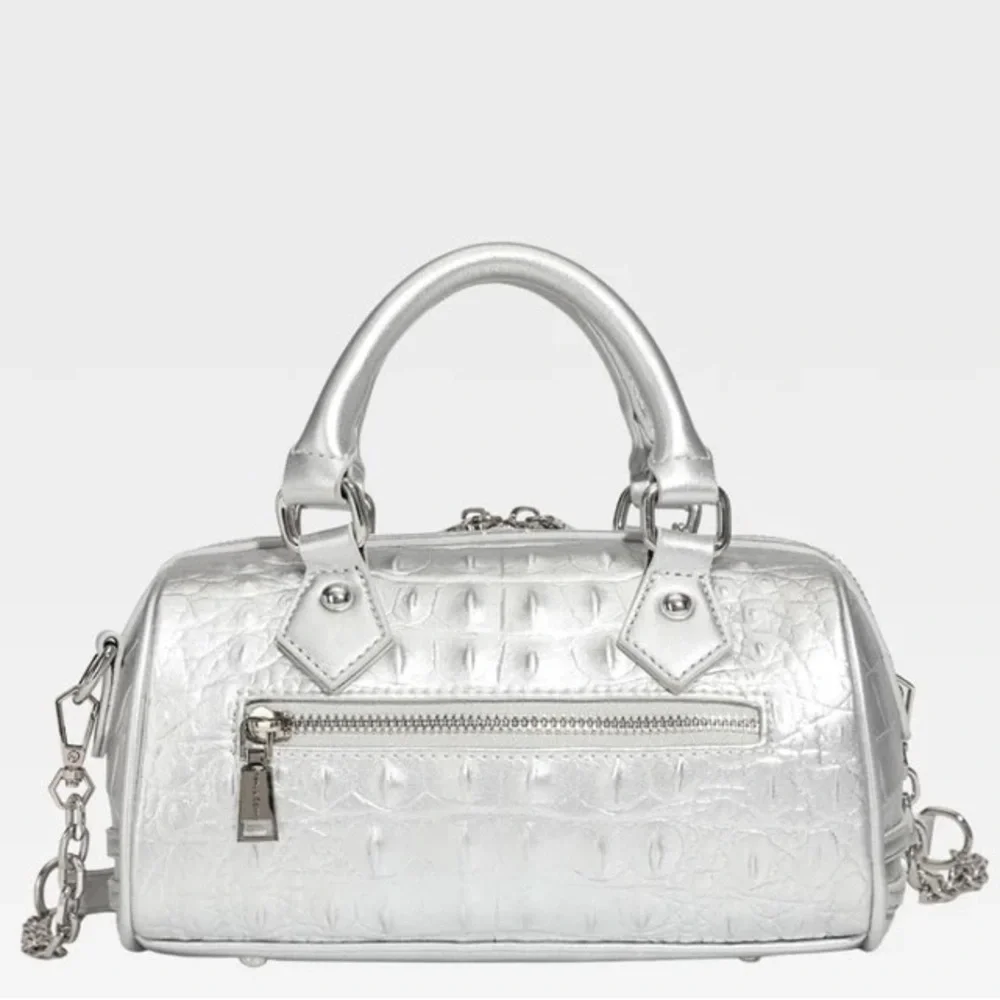 Tote & Carry Silver Crocodile Animal Print Top Handle Bag
